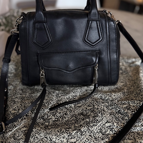 REBECCA MINKOFF Black Leather Top Handle Crossbody Handbag - Picture 2 of 5